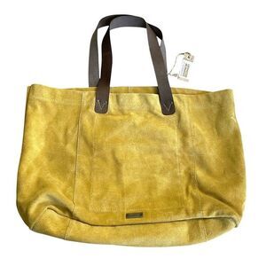 Alternative super soft genuine suede tote bag mustard yellow boho wester hippie
